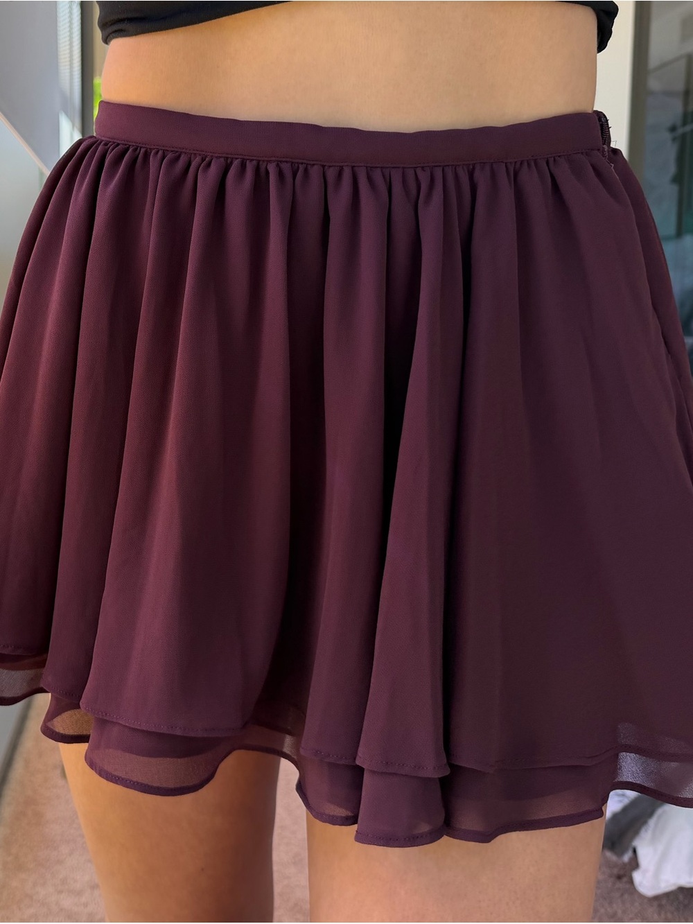 House of CB Mistress Rocks Dark Plum Floaty Layered Mini Skirt - Picture 2 of 5